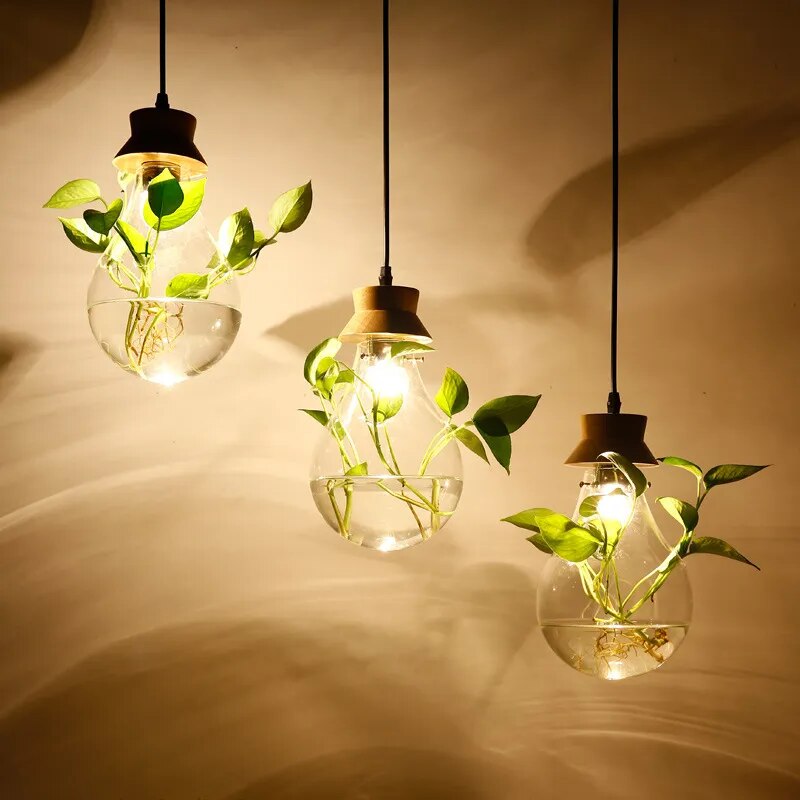 Nordic Creative Restaurant Bar Chandelier Modern Minimalist Balcony Window Water Plant Glass  Pendant Light Ceiling Lamp