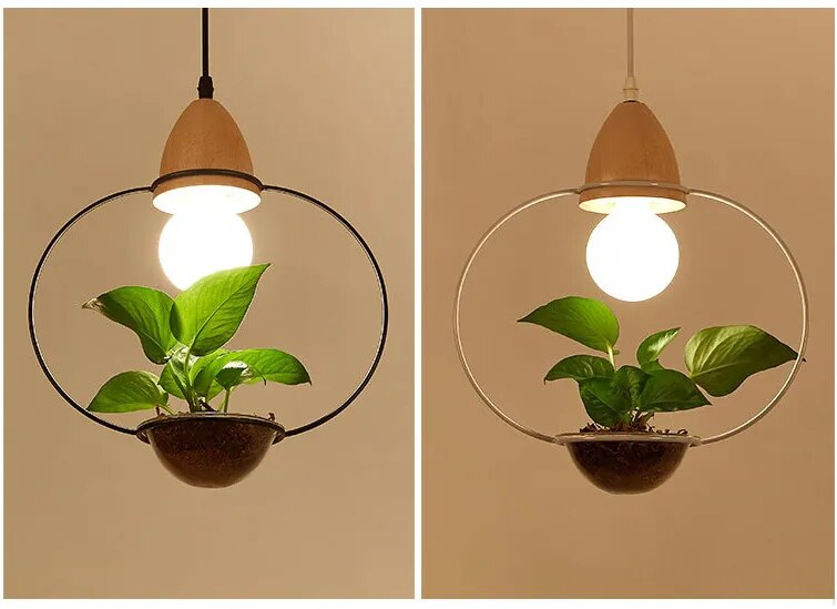 Nordic Creative Garden Plant Chandelier E27 Decorative Art Hanging Wooden Lamp Window Green Plant Flowers Plant Pendant Light