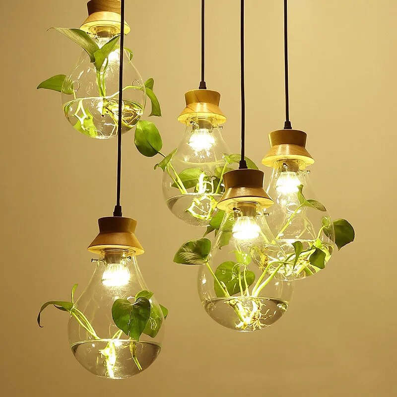 Nordic Creative Restaurant Bar Chandelier Modern Minimalist Balcony Window Water Plant Glass  Pendant Light Ceiling Lamp