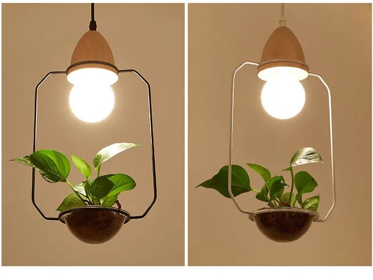 Nordic Creative Garden Plant Chandelier E27 Decorative Art Hanging Wooden Lamp Window Green Plant Flowers Plant Pendant Light