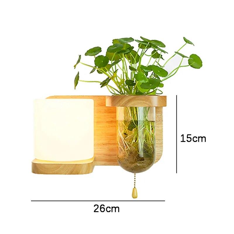 Nordic minimalist interior with switch green plant solid wood aisle decorative balcony bedside lamp E27 wall lamp