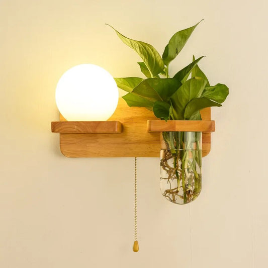 Log Plant Wall Lamp Nordic Pull Switch Indoor Living Room Hallway Decoration Modern Wooden Bedroom Bedside Light Night Sconce